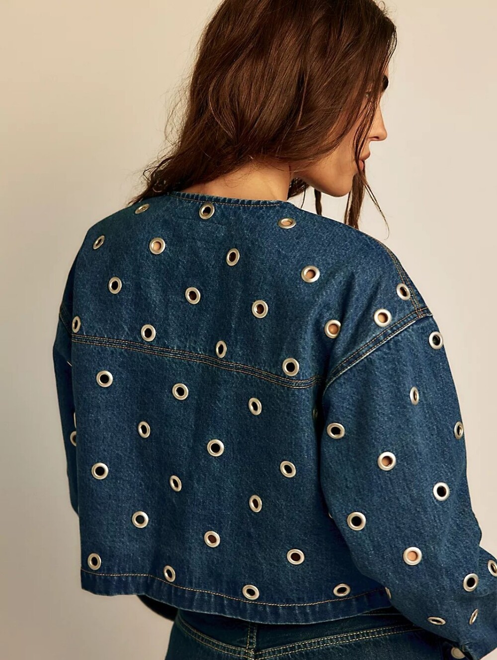 Blank NYC Dark Blue Eyelet-Embellished Denim Jacket - Picture 3 of 6